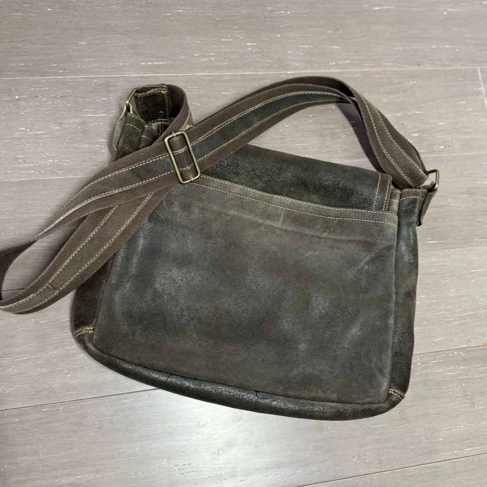 Vintage Brown Leather Rough Suede Messenger Bag Canvas /Leather Strap Men’s